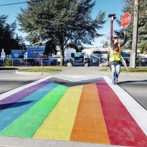 Spencer Middle School students create Pride crosswalk on Goldstream Avenue
